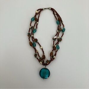 Choker Necklace of Fresh Water Pearls turquoise & amber Rhinestones multi layer